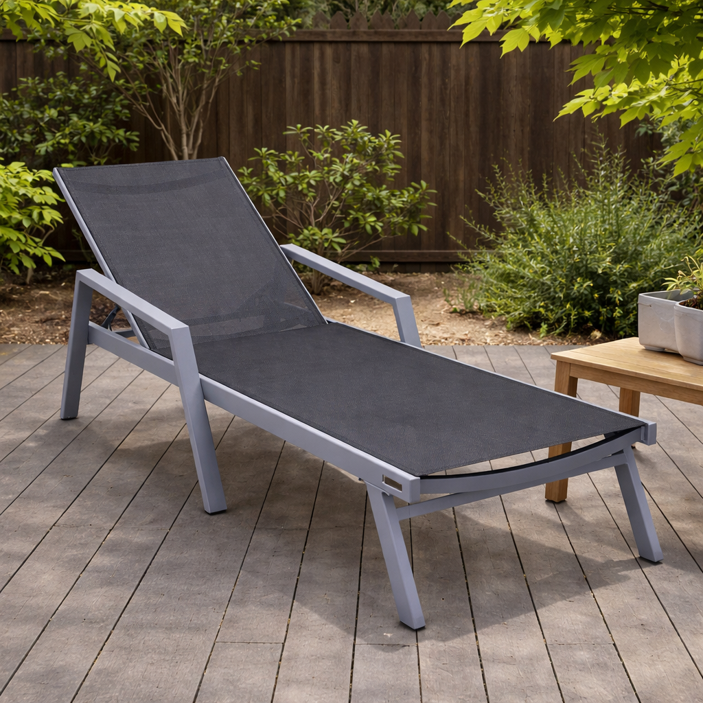 Marlin Aluminum Outdoor Chaise Lounge Chair with Sling Fabric Seat