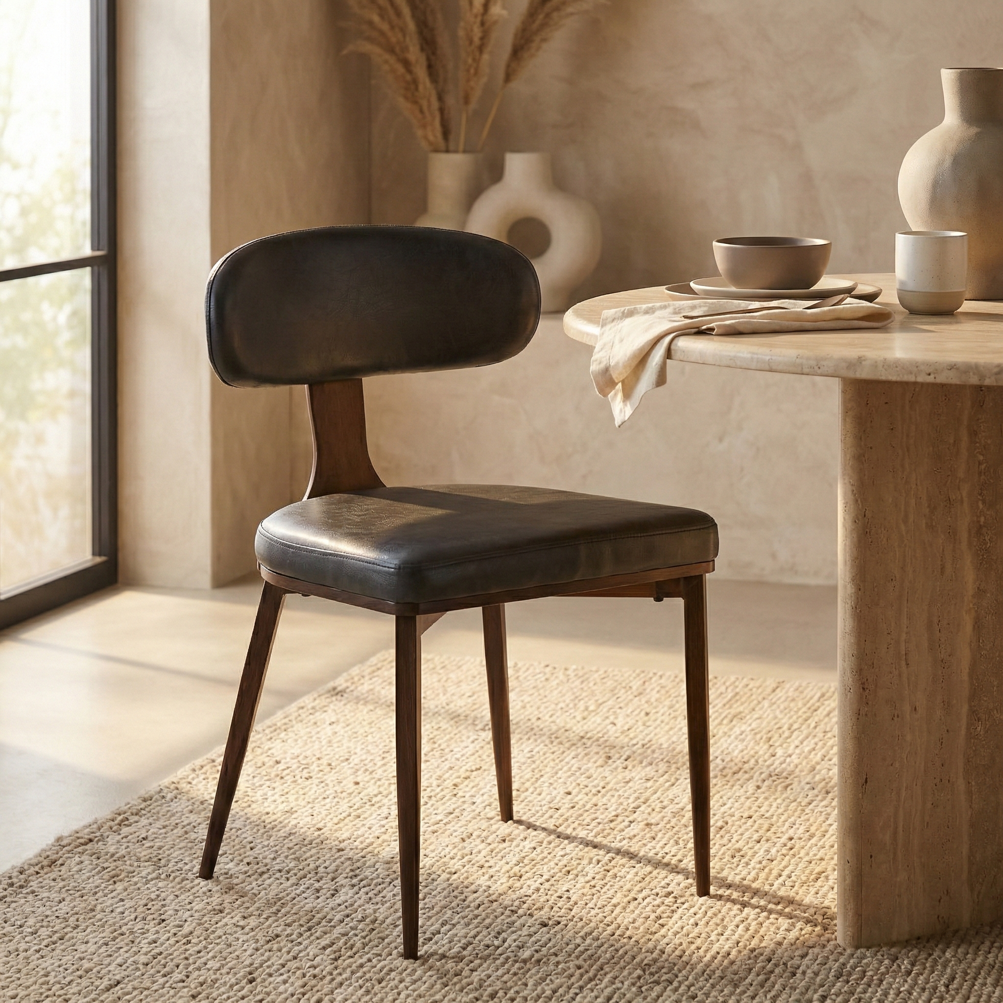 Dilenny Leather Dining Chair with Steel Legs