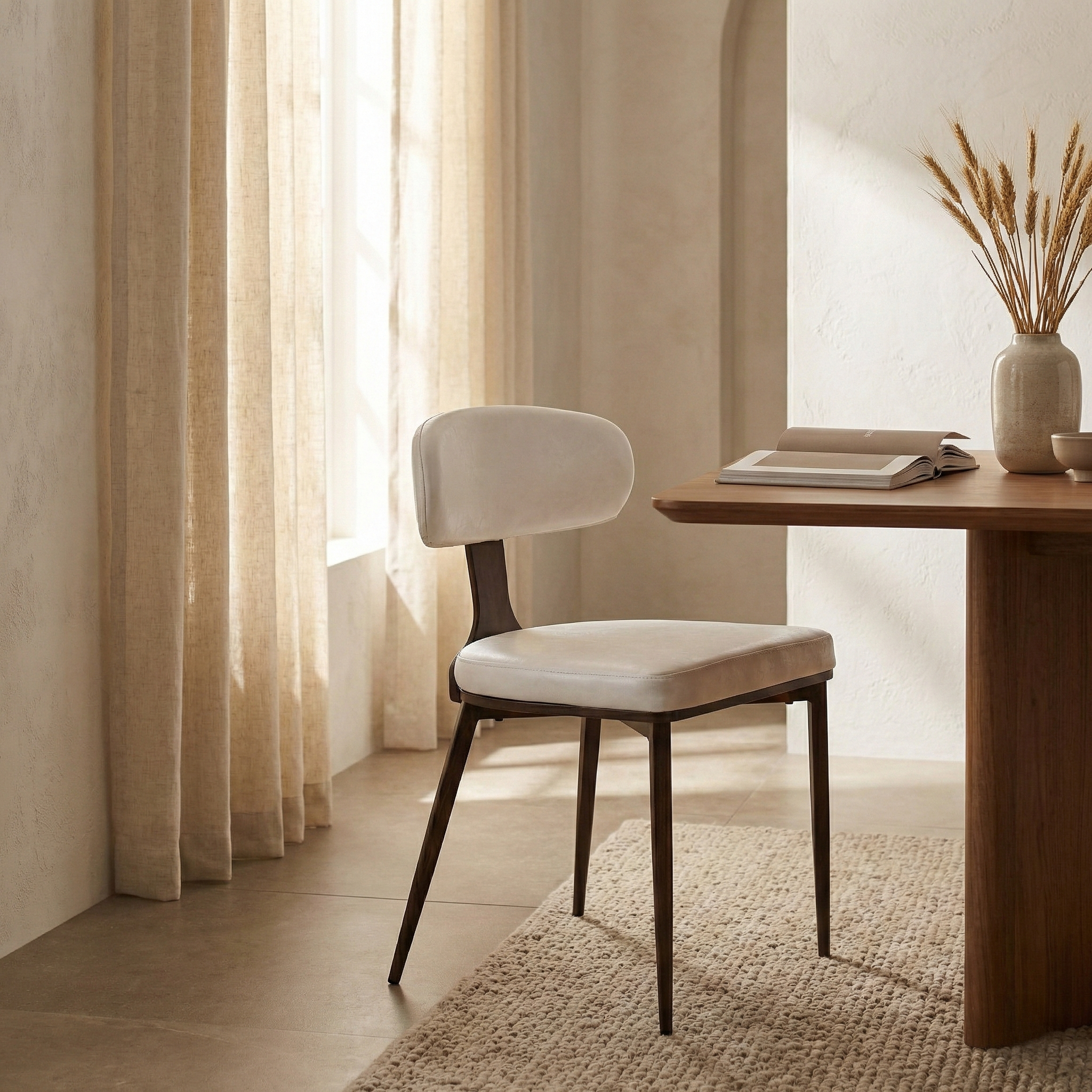 Dilenny Leather Dining Chair with Steel Legs