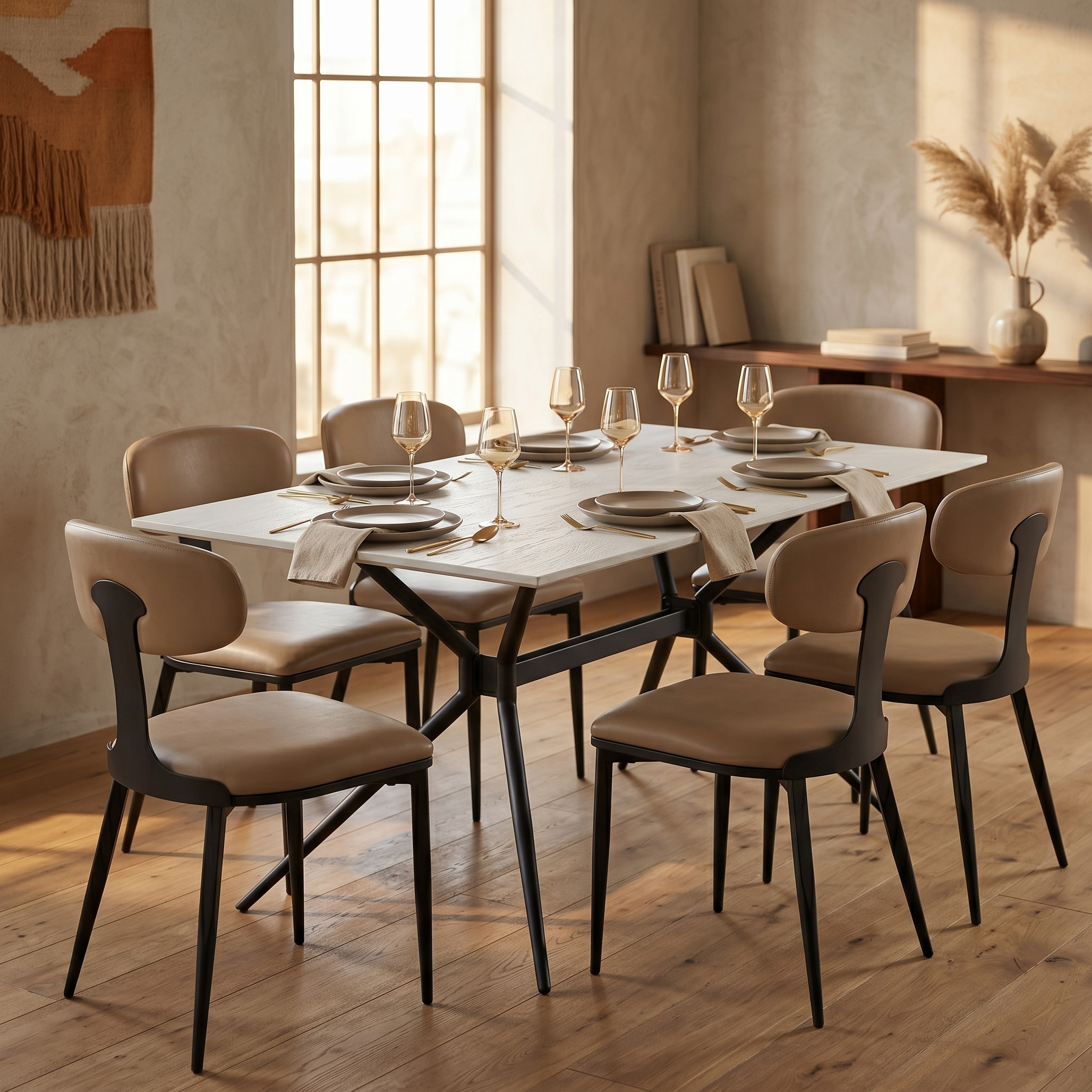 Dilenny Leather Dining Chair with Black Finish Steel Legs