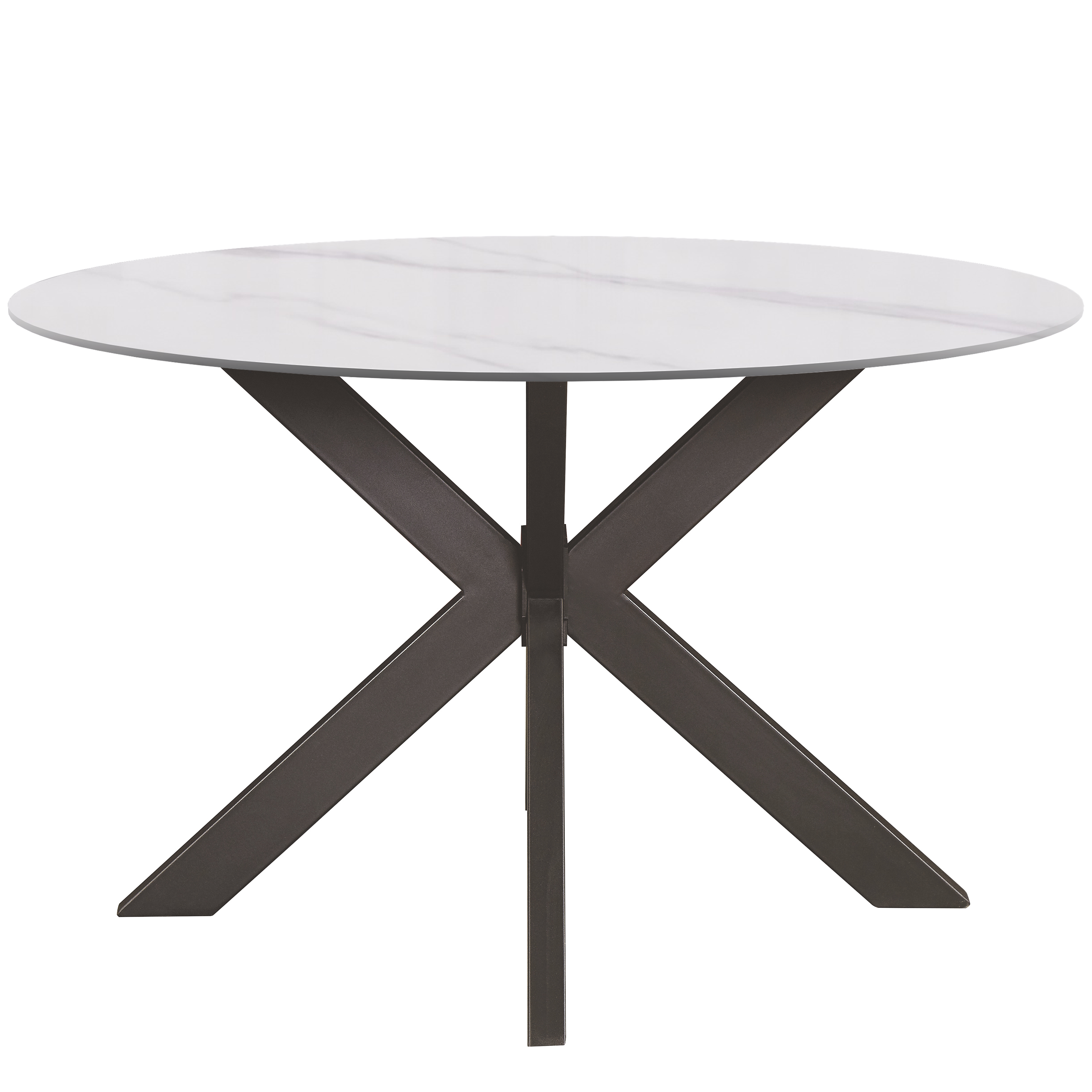 Devin 60" Round Sintered Stone Top Dining Table with X-Shape Metal Legs