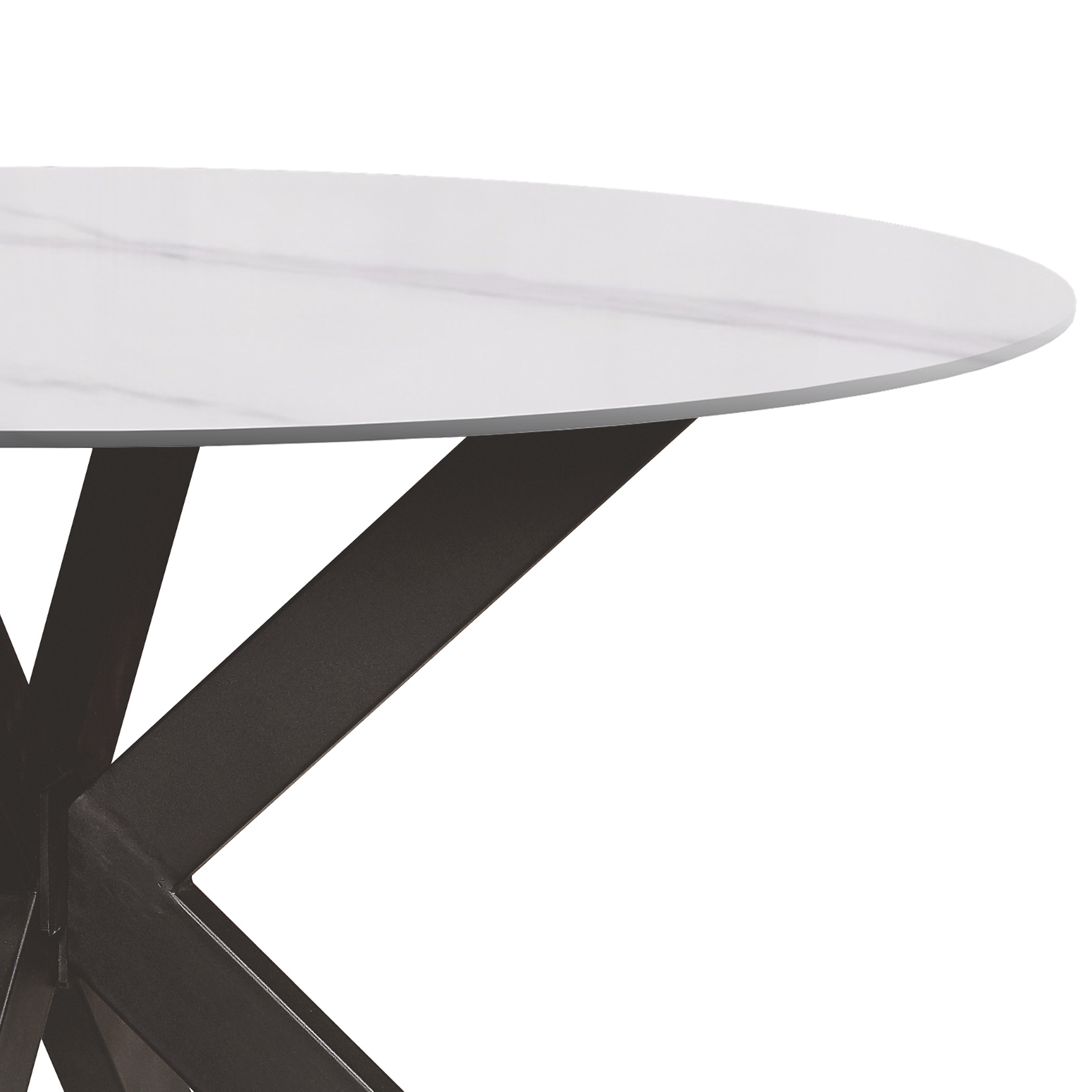 Devin 60" Round Sintered Stone Top Dining Table with X-Shape Metal Legs