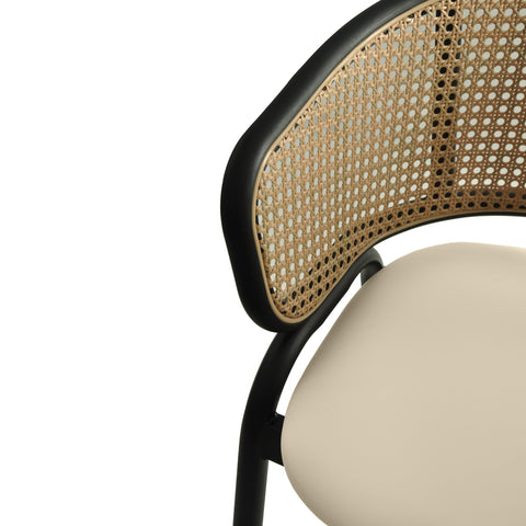 Ervilla Wicker Bar Stool with Leather Seat and Black/White Stainless Steel Frame