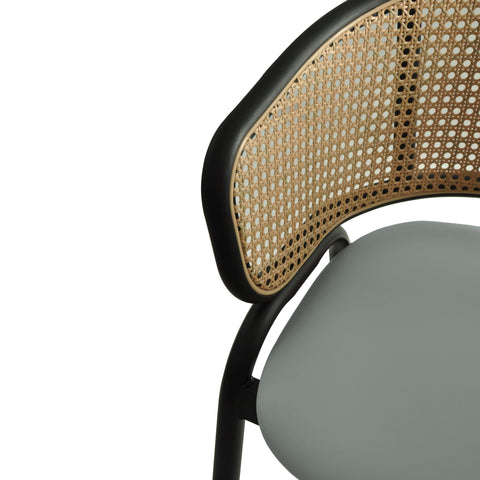 Ervilla Wicker Bar Stool with Leather Seat and Black/White Stainless Steel Frame