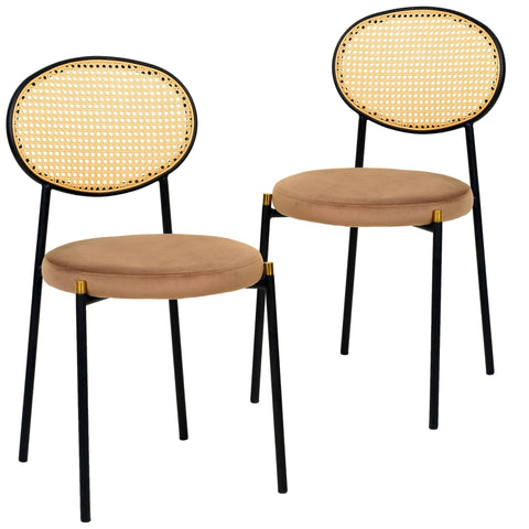 Euston Modern Wicker Dining Chair with Round Velvet Seat Set of 2