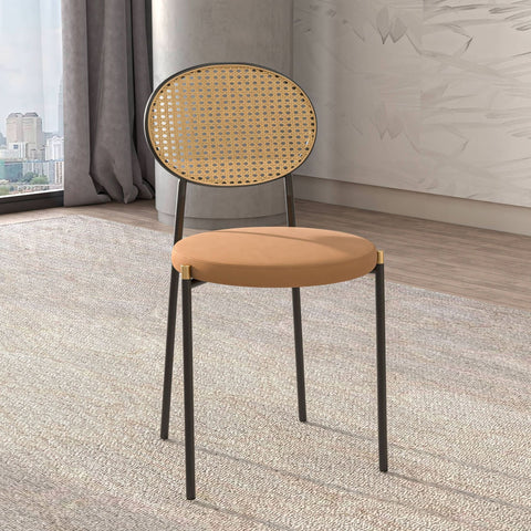 Euston Modern Wicker Dining Chair with Round Velvet Seat Set of 2