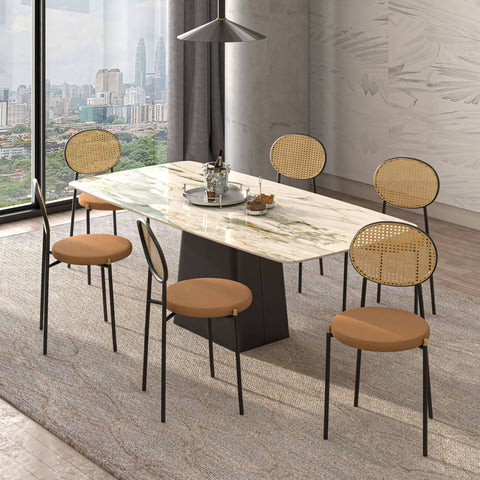 Euston Modern Wicker Dining Chair with Round Velvet Seat Set of 2