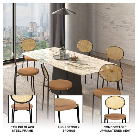 Euston Modern Wicker Dining Chair with Round Velvet Seat Set of 2
