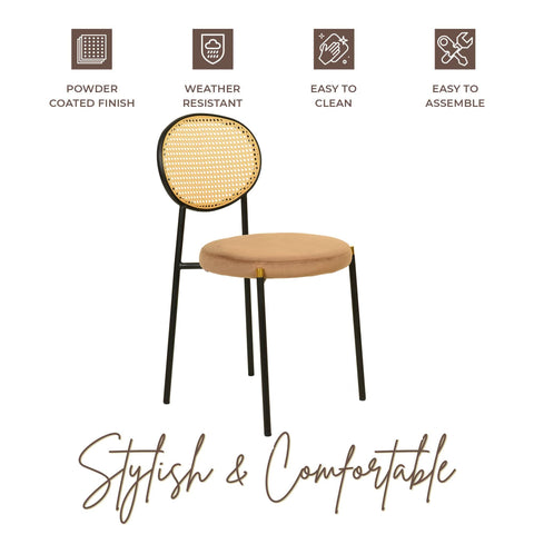 Euston Modern Wicker Dining Chair with Round Velvet Seat Set of 2