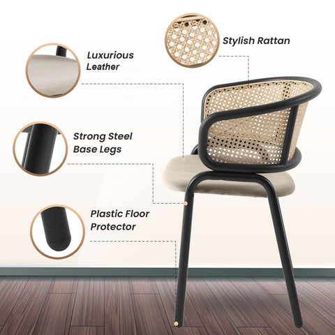 Ervilla Leather Upholstered Dining Armchair With Wicker Back Set of 2
