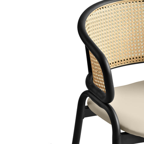 Ervilla Leather Upholstered Dining Armchair With Wicker Back Set of 2