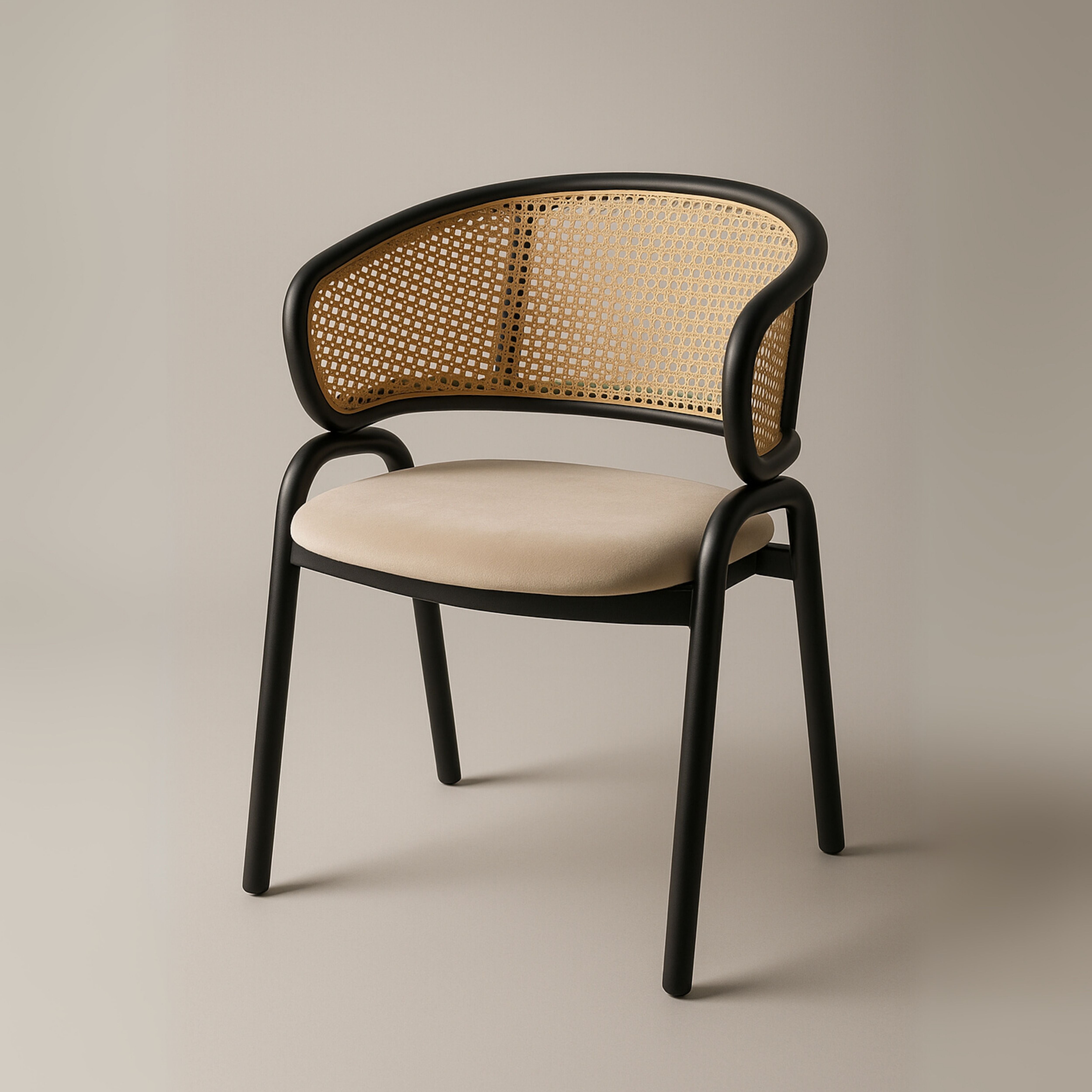 Ervilla Leather Dining Armchair in Black/White Stainless Steel Base With Wicker Back