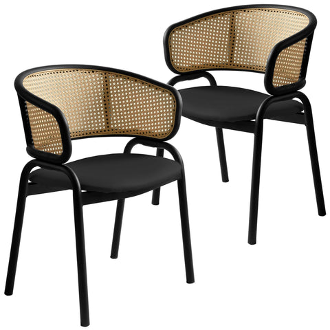 Ervilla Leather Upholstered Dining Armchair With Wicker Back Set of 2