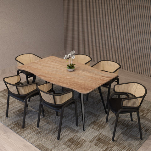 Ervilla Leather Upholstered Dining Armchair With Wicker Back Set of 2