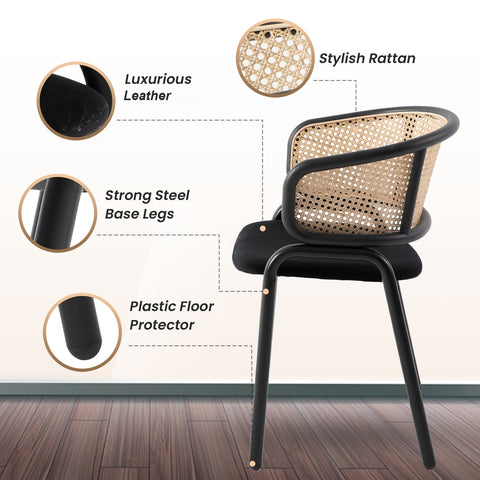 Ervilla Leather Upholstered Dining Armchair With Wicker Back Set of 2