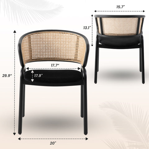Ervilla Leather Upholstered Dining Armchair With Wicker Back Set of 2