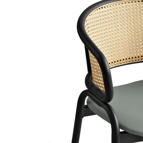 Ervilla Leather Upholstered Dining Armchair With Wicker Back Set of 2