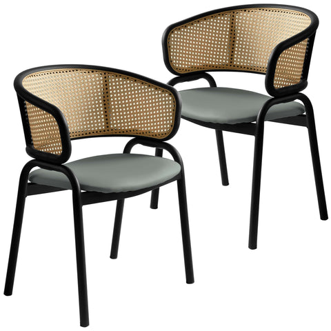 Ervilla Leather Upholstered Dining Armchair With Wicker Back Set of 2
