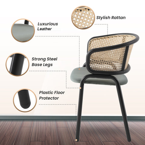 Ervilla Leather Upholstered Dining Armchair With Wicker Back Set of 2