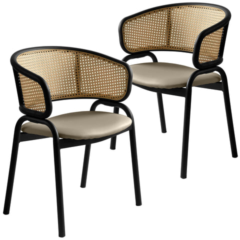 Ervilla Leather Upholstered Dining Armchair With Wicker Back Set of 2