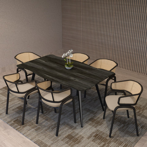 Ervilla Leather Upholstered Dining Armchair With Wicker Back Set of 2