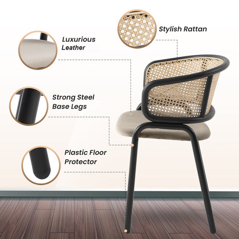 Ervilla Leather Upholstered Dining Armchair With Wicker Back Set of 2