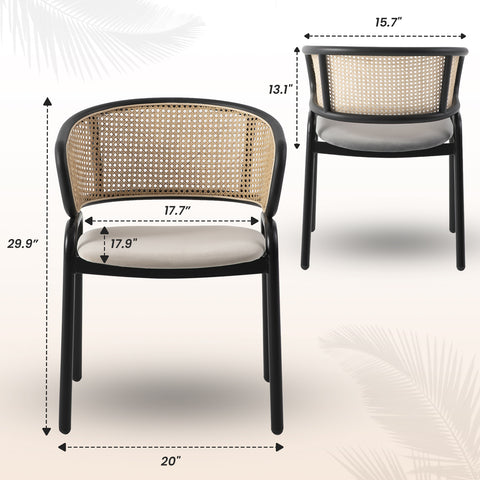 Ervilla Leather Upholstered Dining Armchair With Wicker Back Set of 2