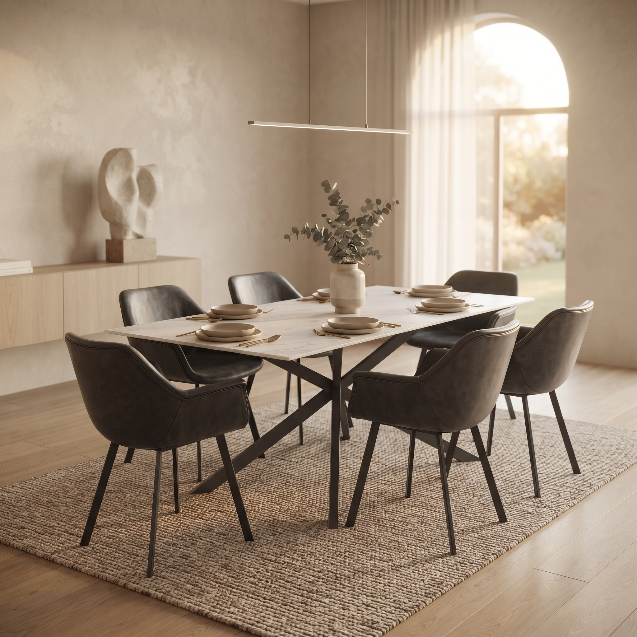 Markley Leather Dining Chair with Powder-Coated Iron Legs