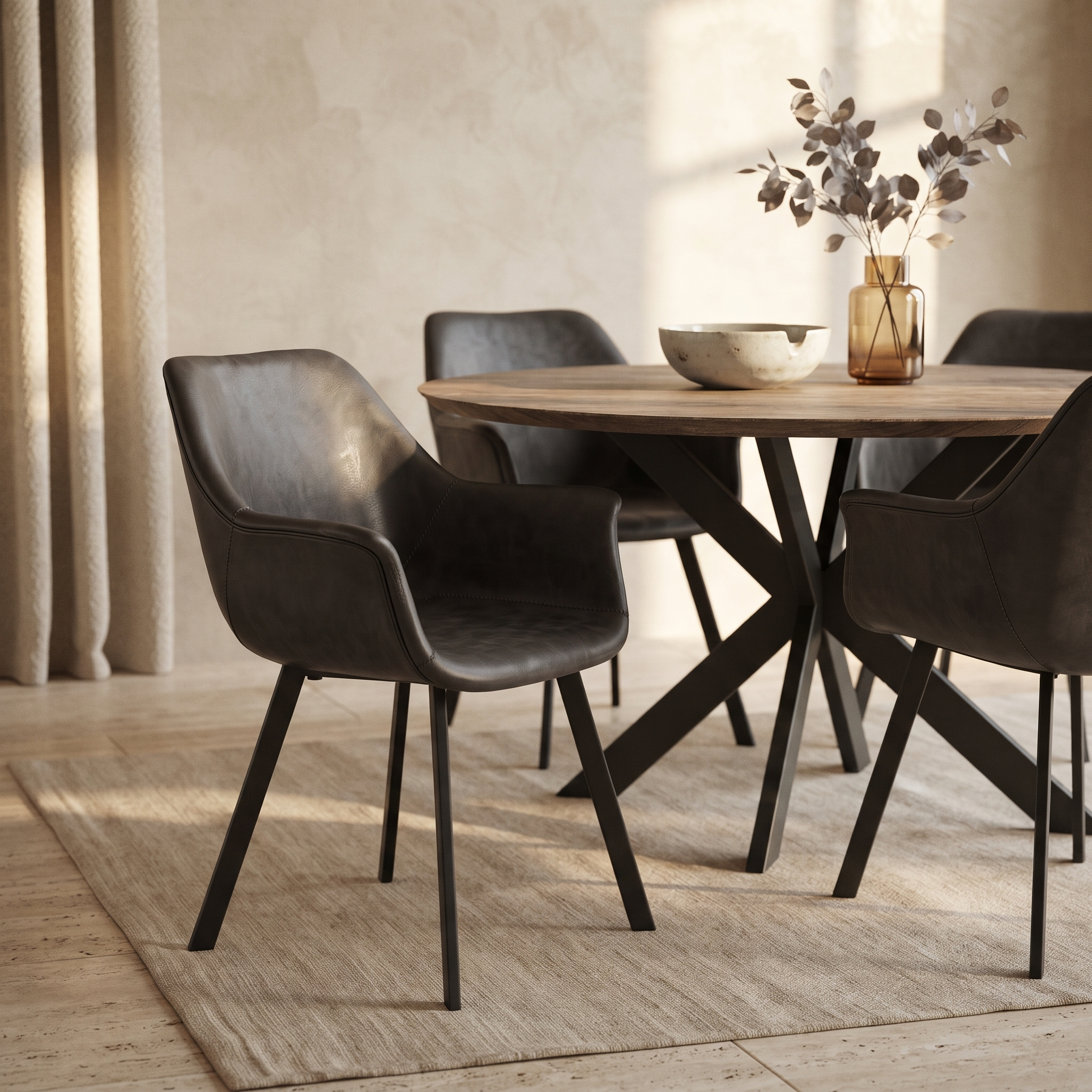 Markley Leather Dining Chair with Powder-Coated Iron Legs