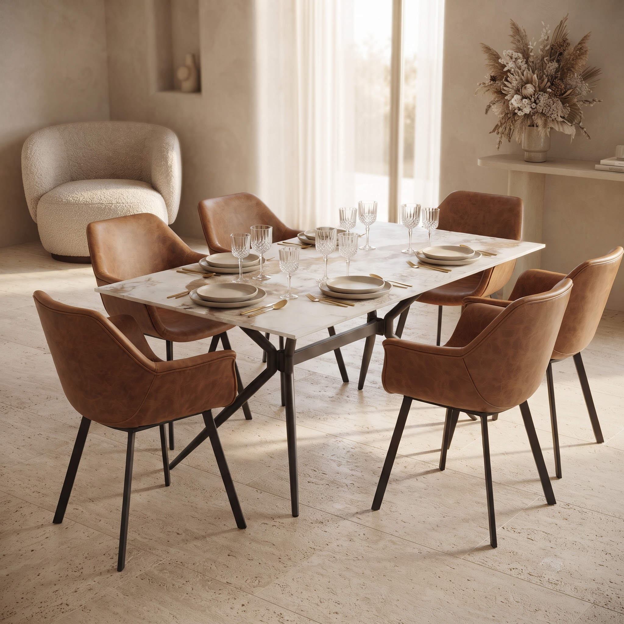 Markley Leather Dining Chair with Powder-Coated Iron Legs