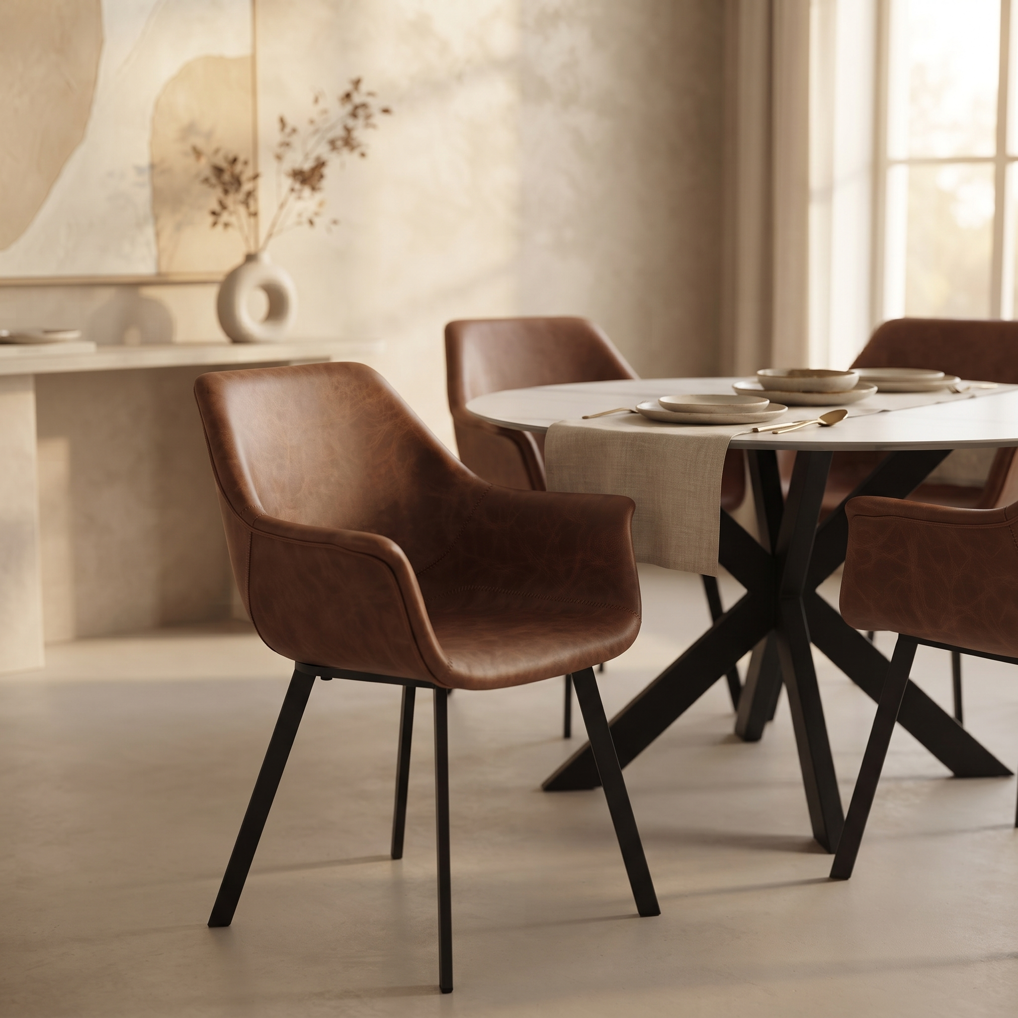 Markley Leather Dining Chair with Powder-Coated Iron Legs
