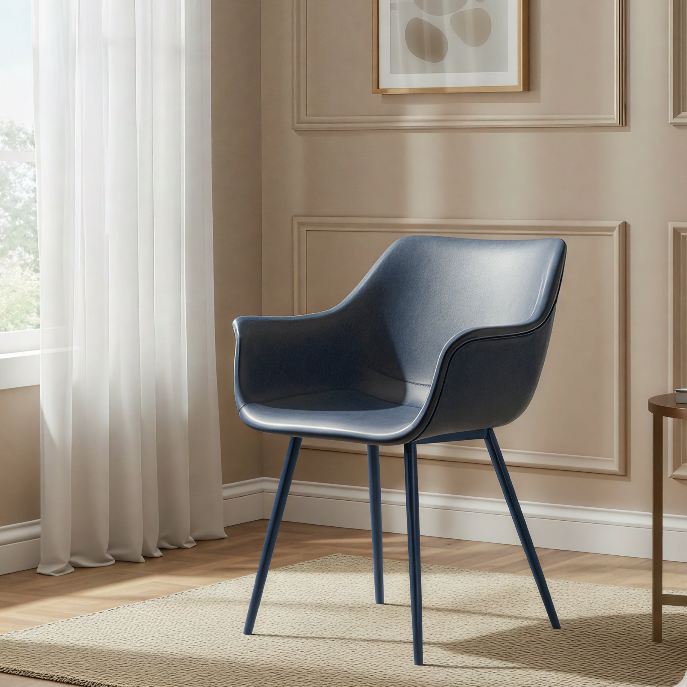 Markley Leather Dining Chair with Powder-Coated Iron Legs
