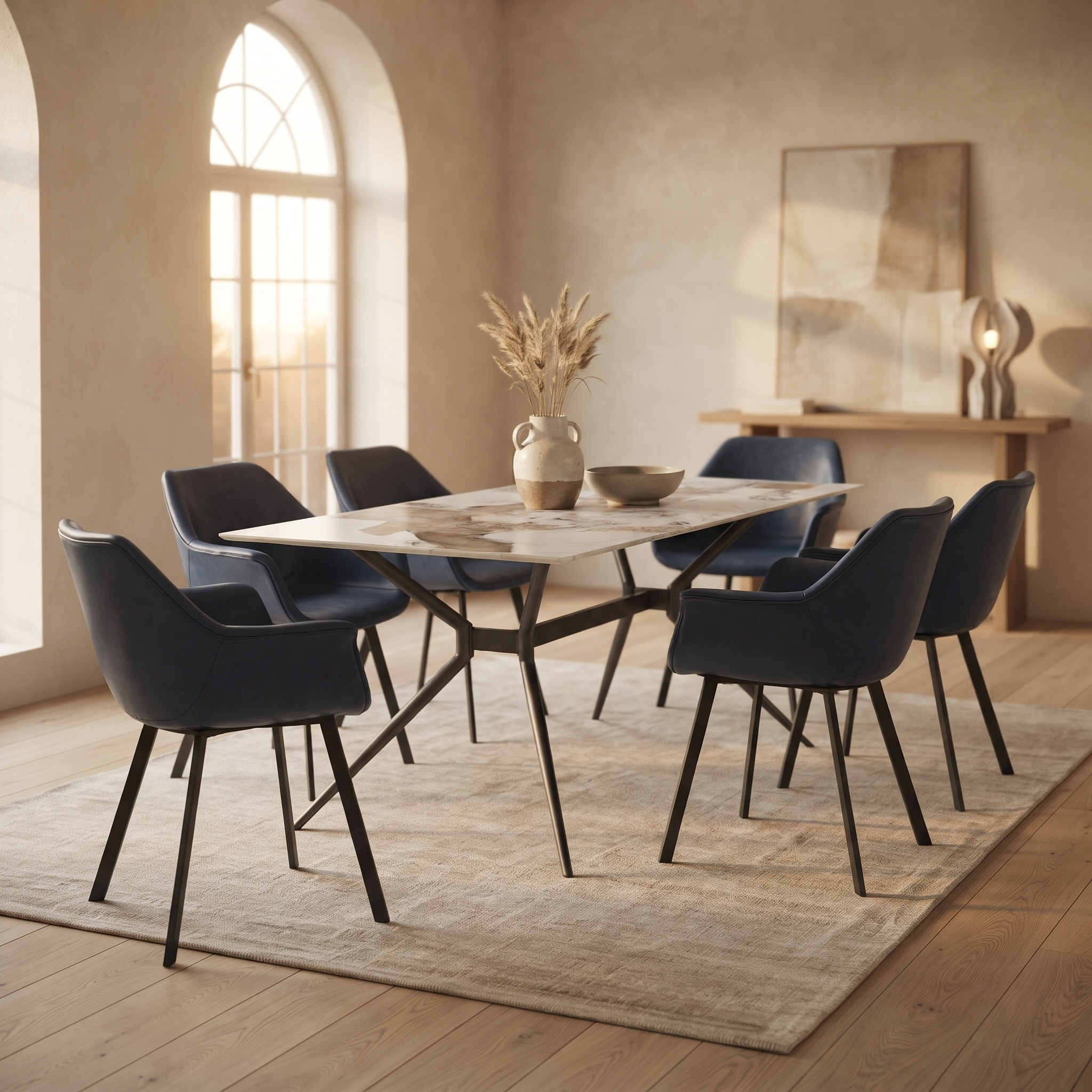 Markley Leather Dining Chair with Powder-Coated Iron Legs