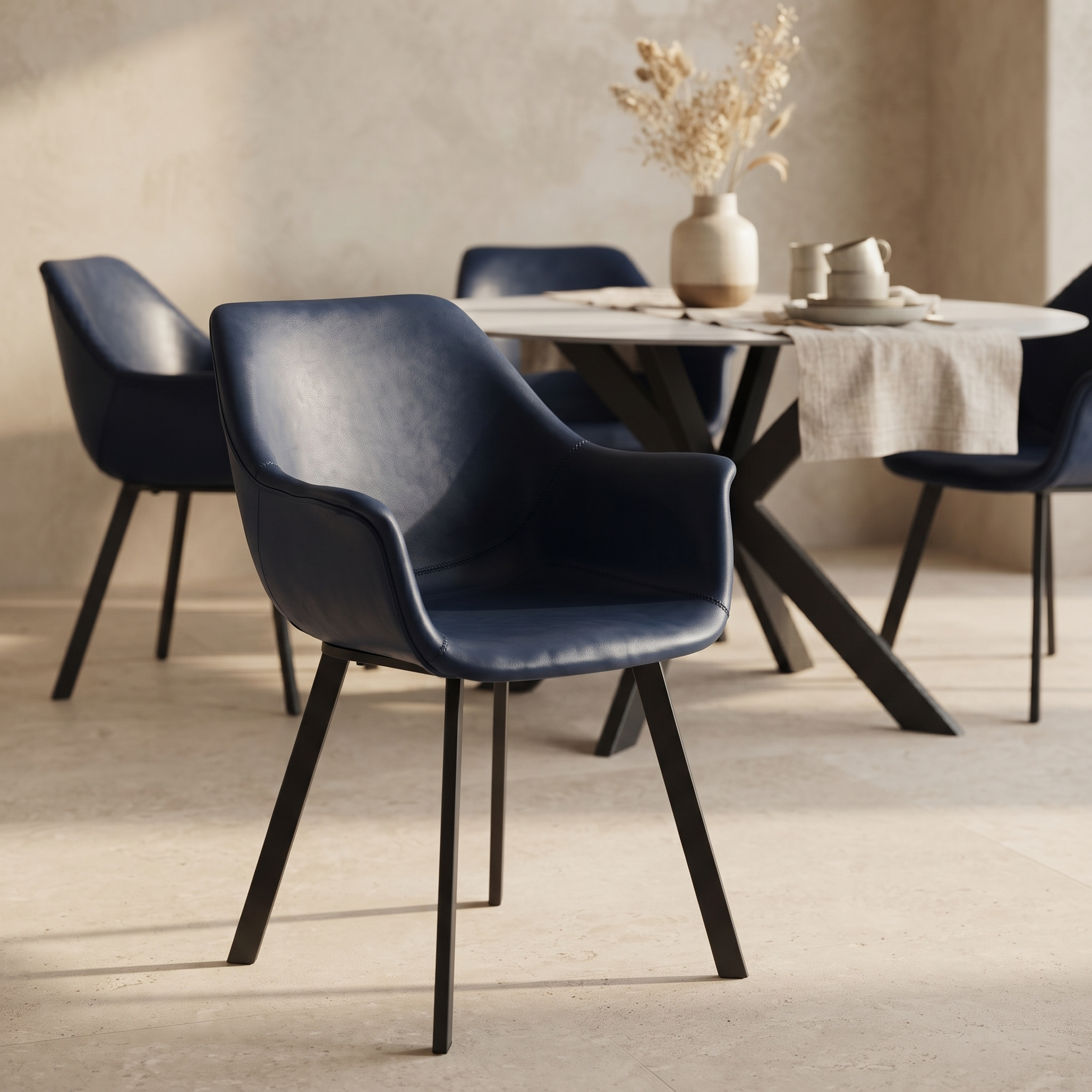 Markley Leather Dining Chair with Powder-Coated Iron Legs
