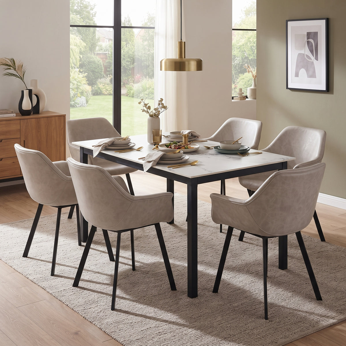 Markley Leather Dining Chair with Powder-Coated Iron Legs
