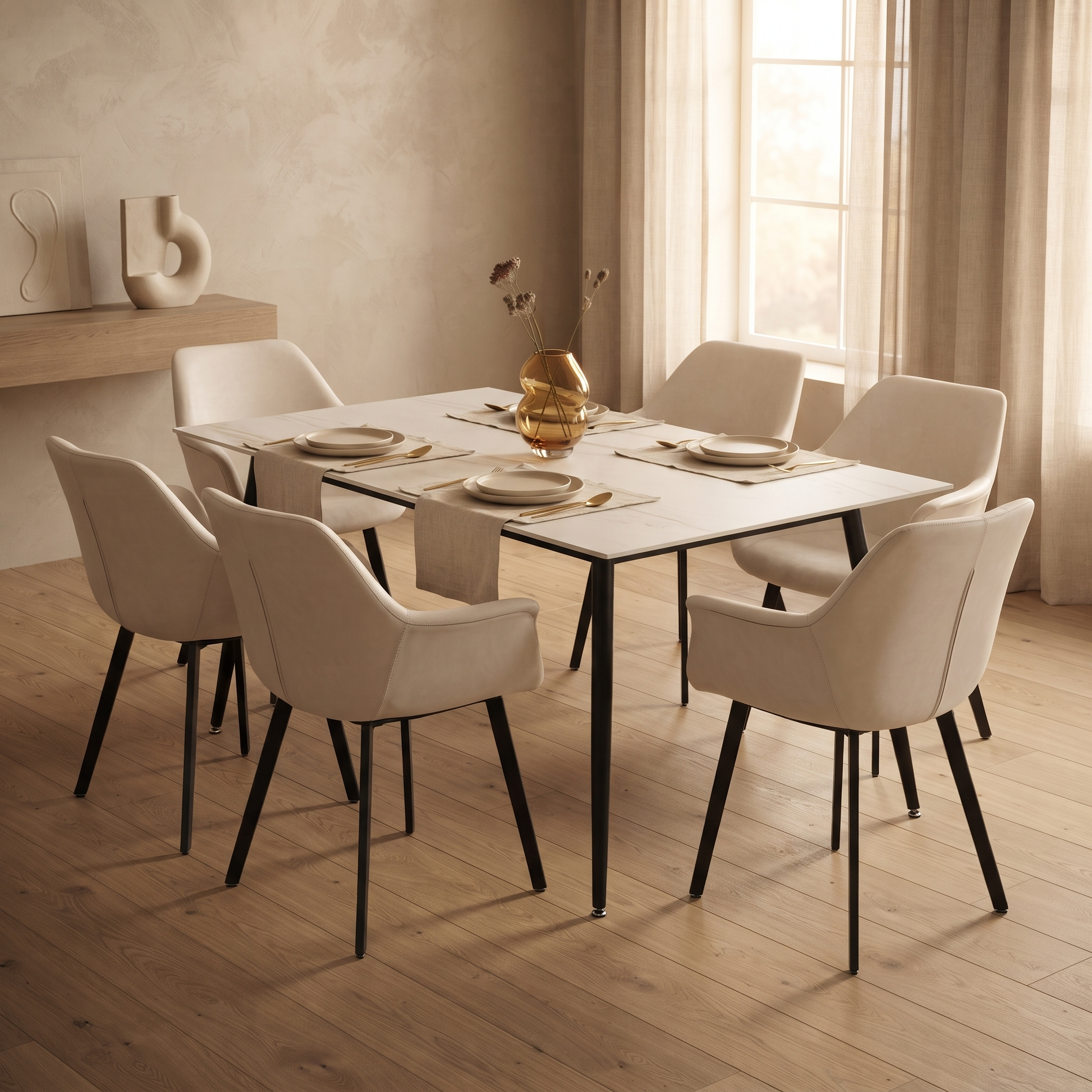 Markley Leather Dining Chair with Powder-Coated Iron Legs