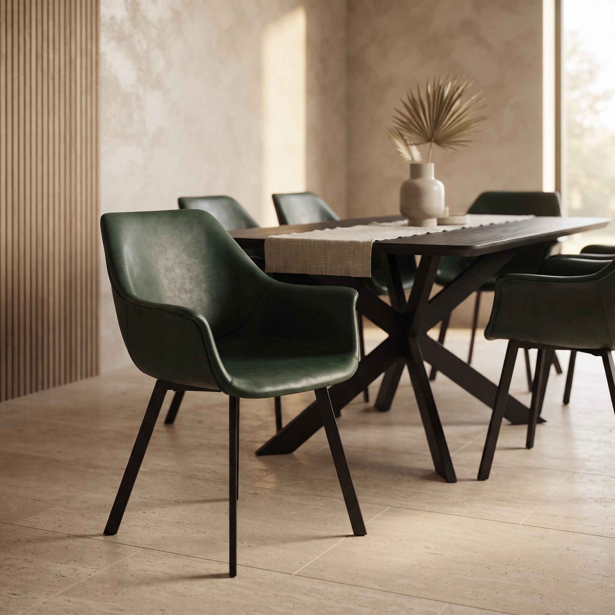 Markley Leather Dining Chair with Powder-Coated Iron Legs