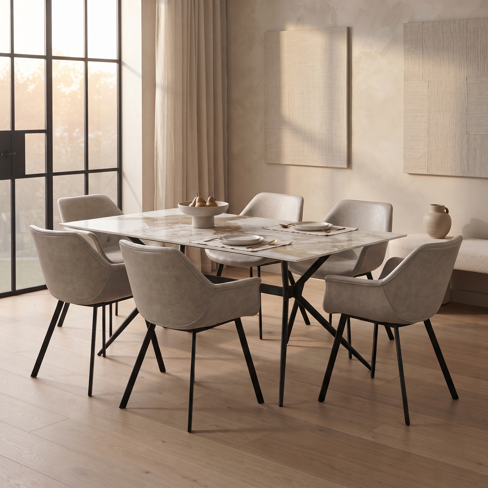 Markley Leather Dining Chair with Powder-Coated Iron Legs