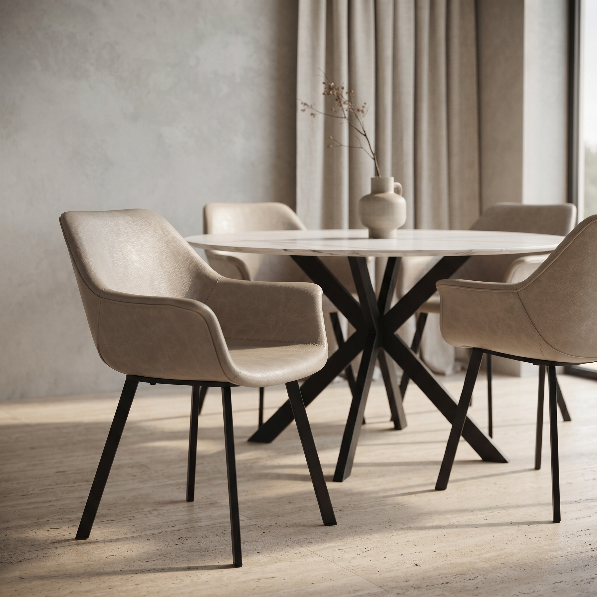 Markley Leather Dining Chair with Powder-Coated Iron Legs