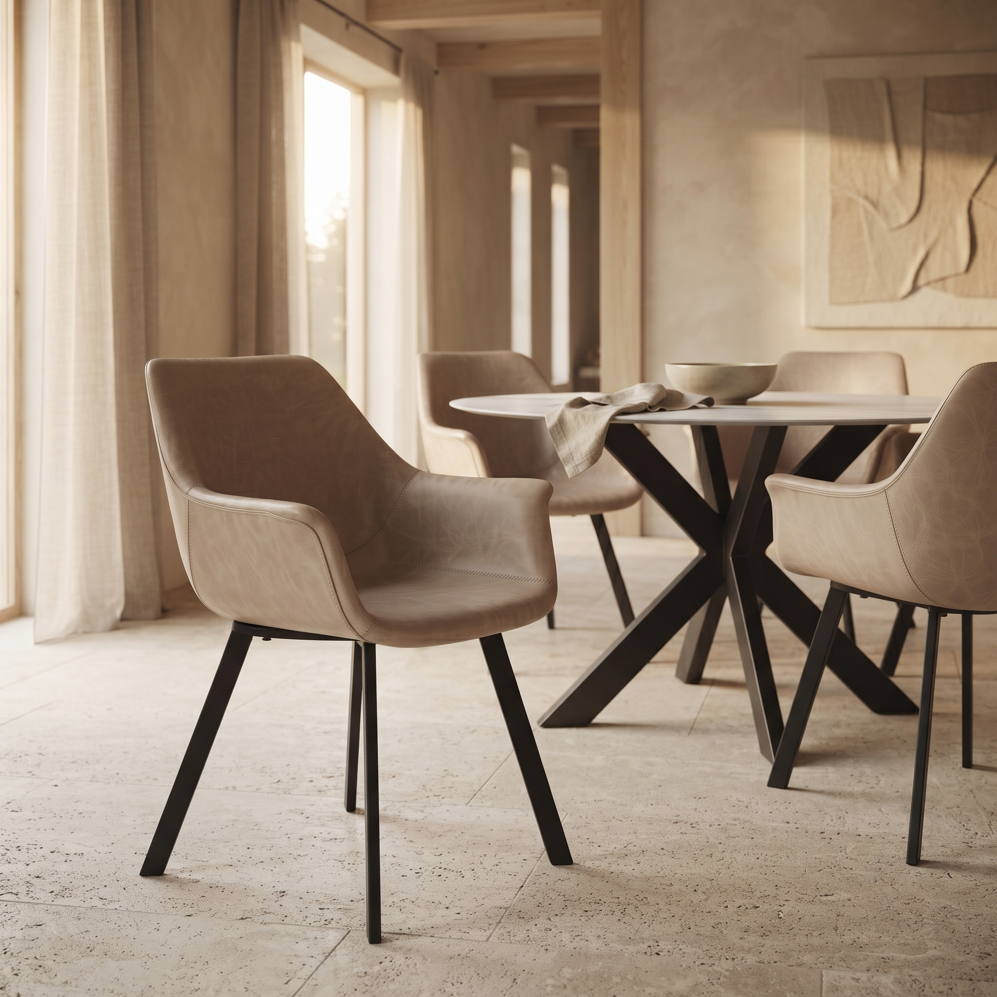 Markley Leather Dining Chair with Powder-Coated Iron Legs