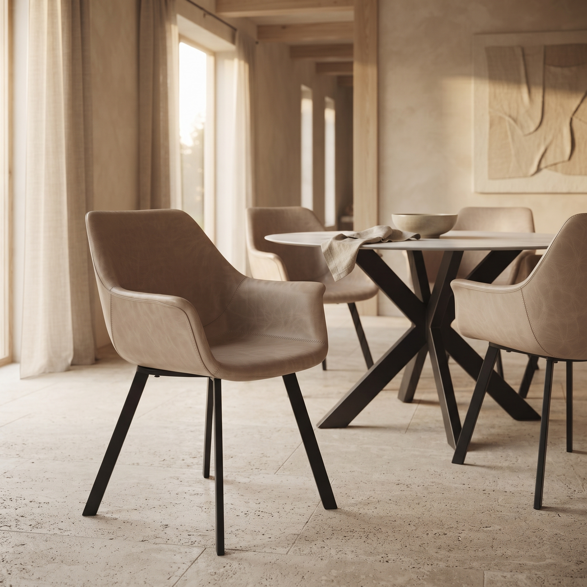 Markley Leather Dining Chair with Powder-Coated Iron Legs