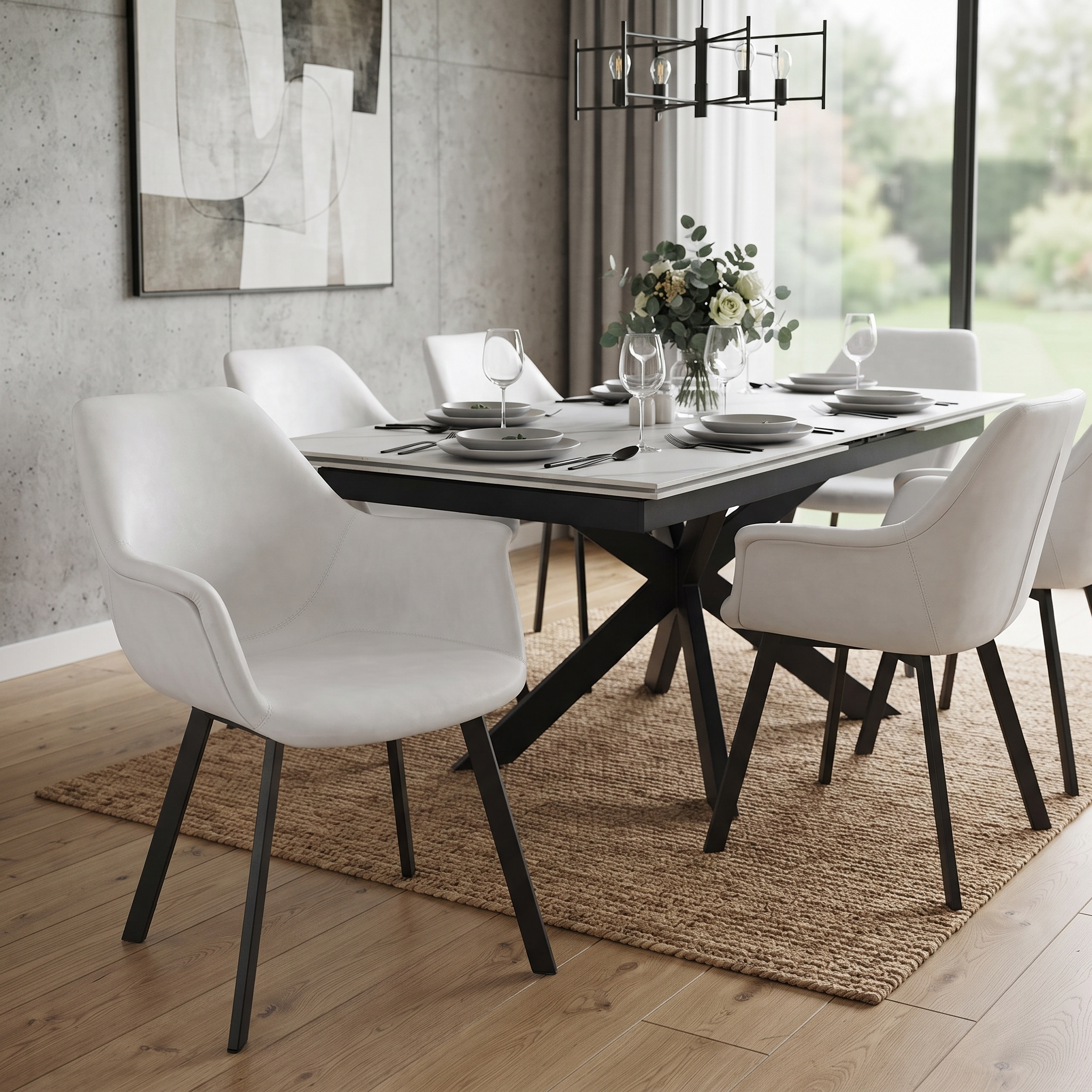 Markley Leather Dining Chair with Powder-Coated Iron Legs