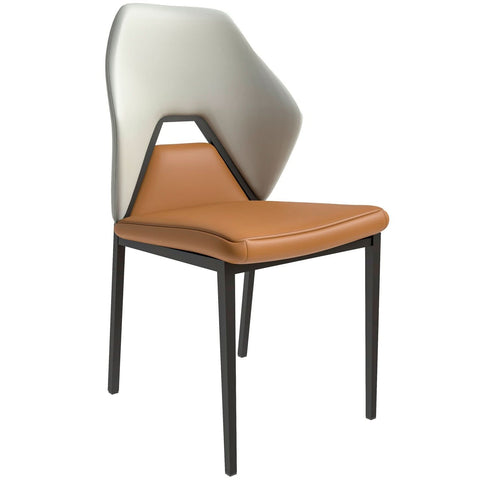 LeisureMod ECLAT Dining Chair with Upholstered Leather Seat and Back in Black Iron