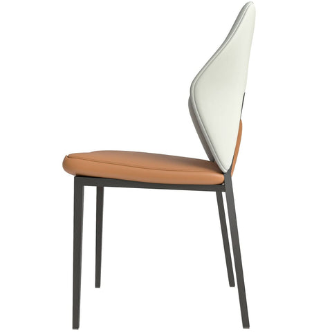 LeisureMod ECLAT Dining Chair with Upholstered Leather Seat and Back in Black Iron