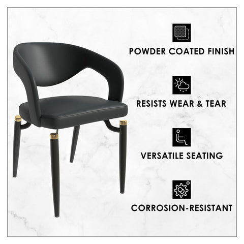 LeisureMod Entice Modern Dining Chairs Upholstered Leather Seat and Curved Back in Black Iron Legs