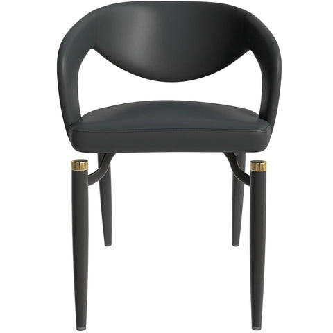 LeisureMod Entice Modern Dining Chairs Upholstered Leather Seat and Curved Back in Black Iron Legs