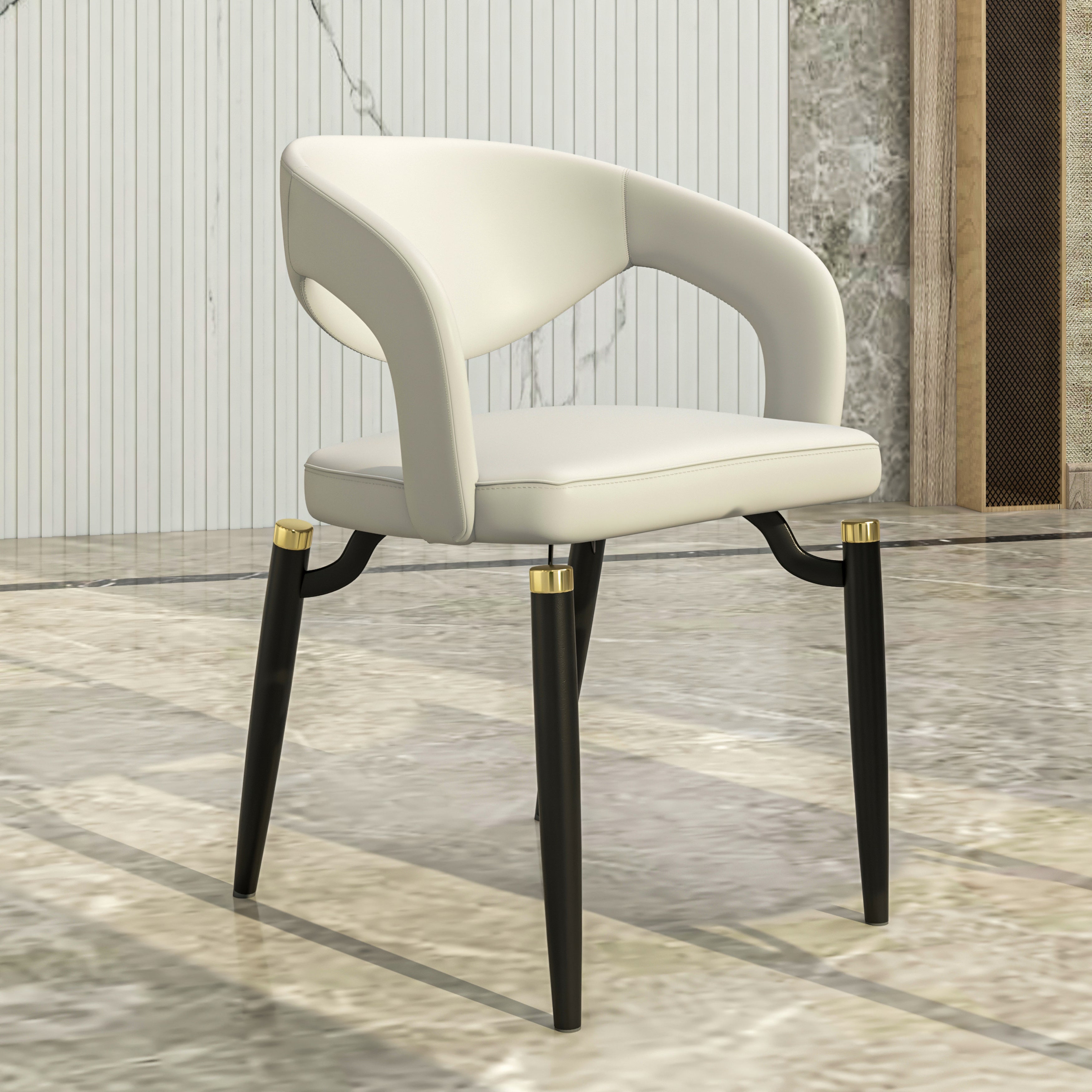 Entice Leather Dining Chair with Curved Open Back and Iron Legs