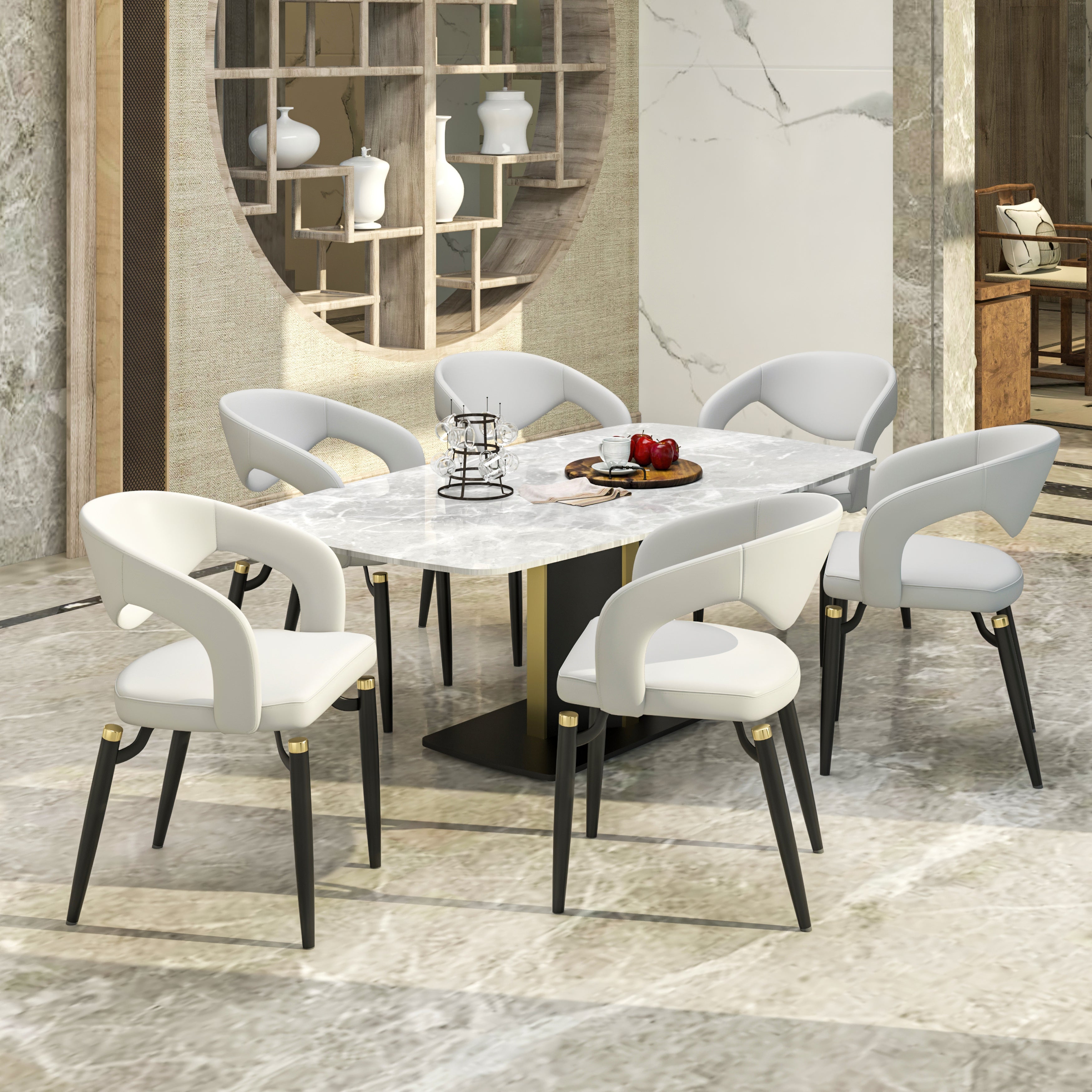 Entice Leather Dining Chair with Curved Open Back and Iron Legs