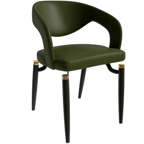 LeisureMod Entice Modern Dining Chairs Upholstered Leather Seat and Curved Back in Black Iron Legs