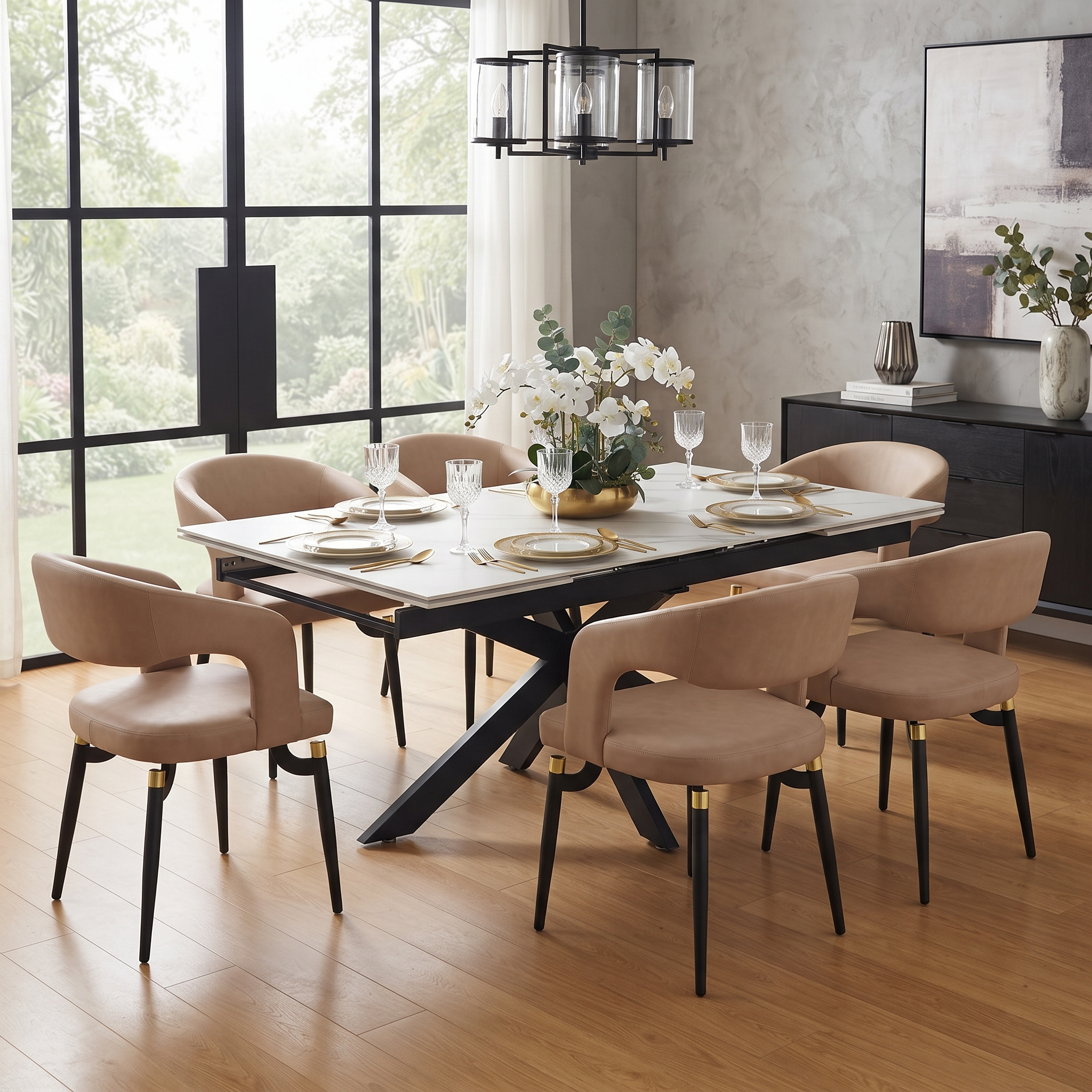 Entice Leather Dining Chair with Curved Open Back and Iron Legs